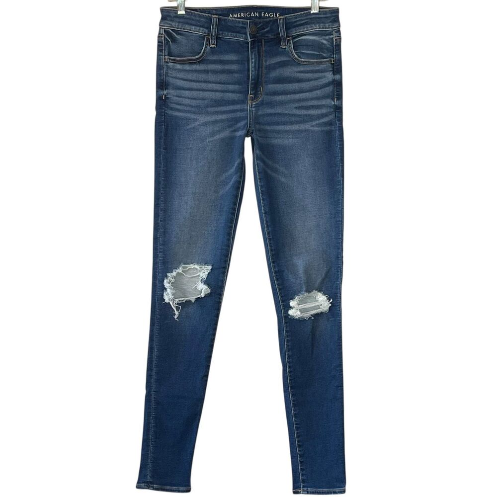 American Eagle Next Level Stretch Jegging Size 8 X‑Long Distressed Knee Denim